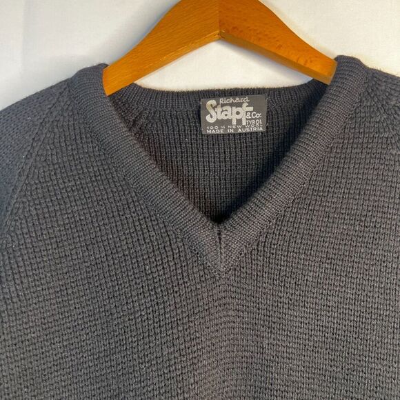 Richard Stapf & Co 100% New Wool Black Knit Vneck Austrian Ski Sweater S/M - Picture 3 of 7